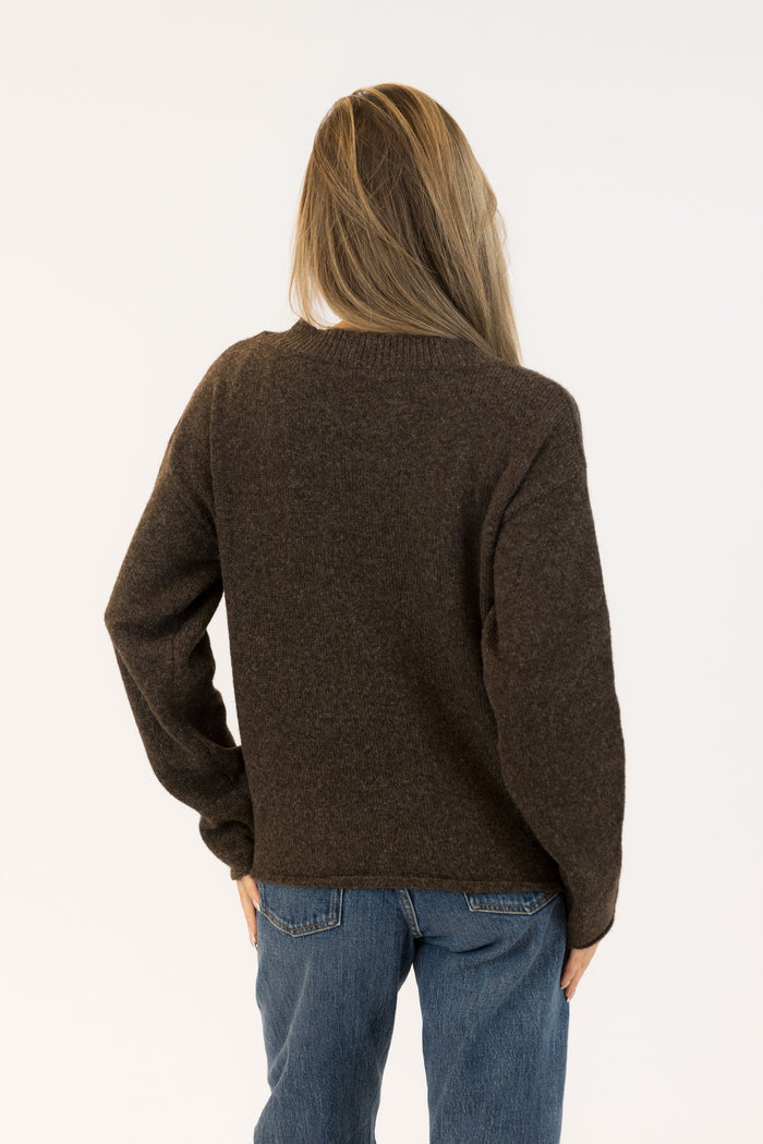 Aiden Daisy Crewneck Pullover - Dark Brown
