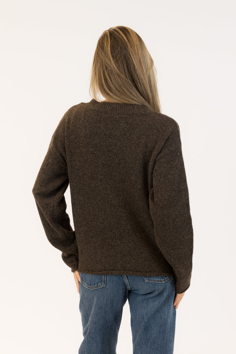 Aiden Daisy Crewneck Pullover - Dark Brown