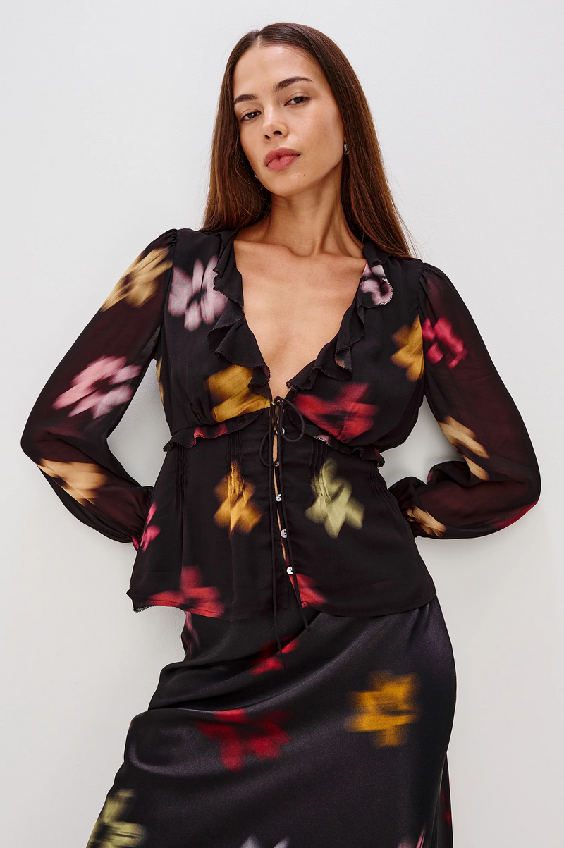 Alixa Top - Onyx Blurred Floral