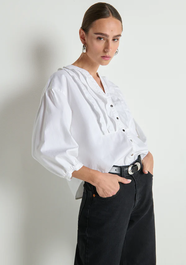 Amelia Ruffle Shirt - Porcelain