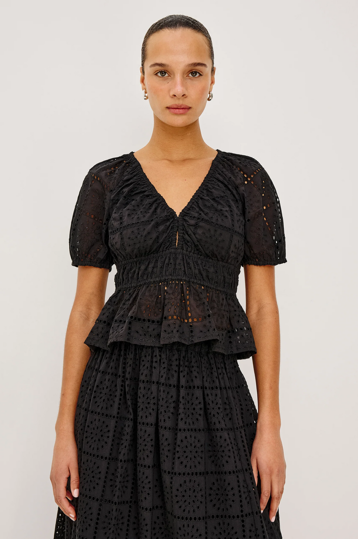 Argenta Top - Black Grid Embroidery