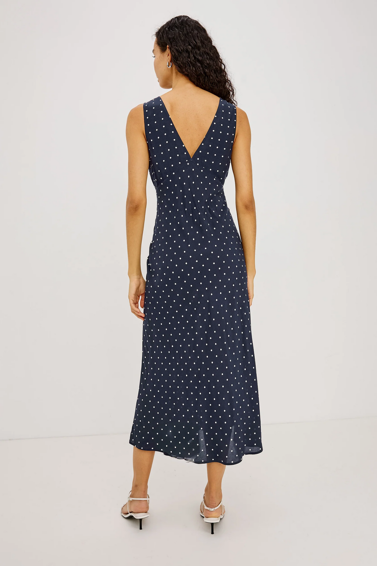 Audrina Dress - Navy Polka Dots