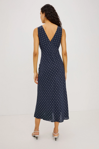 Audrina Dress - Navy Polka Dots