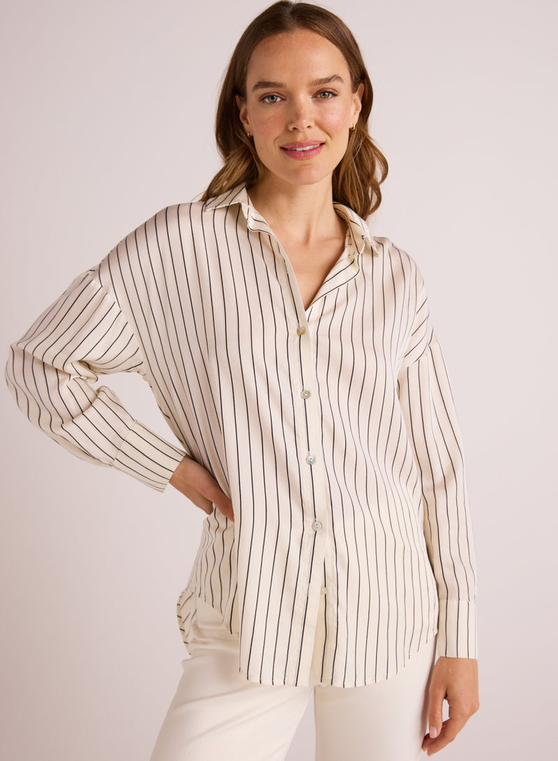 Oversized Button Down - Ivory Lurex Stripe