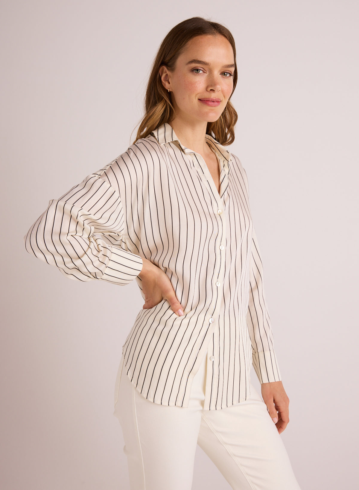 Oversized Button Down - Ivory Lurex Stripe