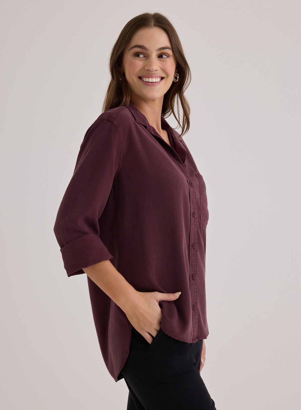Shirt Tail Button Down - Pinot Noir