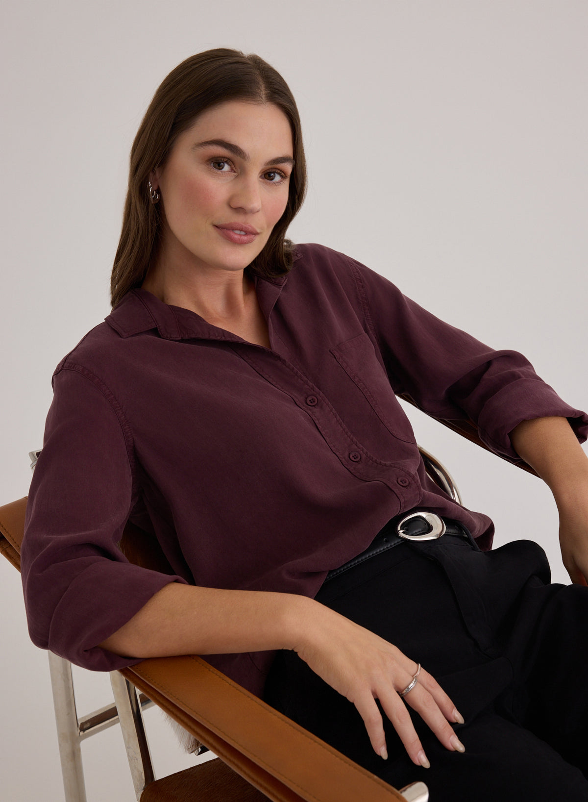 Shirt Tail Button Down - Pinot Noir
