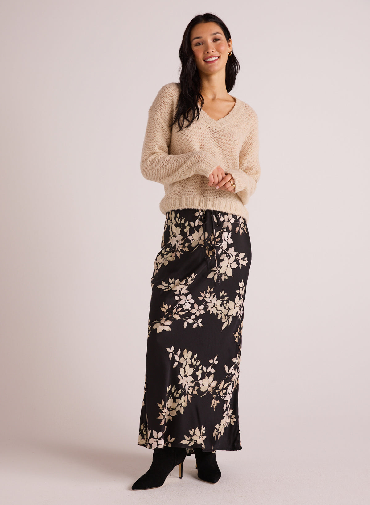 Bias Skirt With Tie - Ivory Floral Print