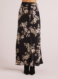 Bias Skirt With Tie - Ivory Floral Print