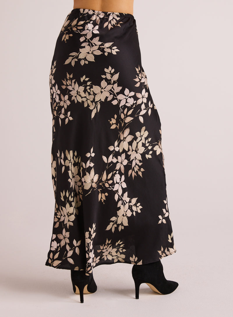 Bias Skirt With Tie - Ivory Floral Print