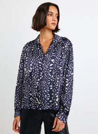 Shirred Shoulder Button Down - Arctic Animal Print