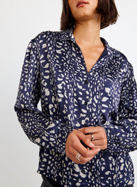 Shirred Shoulder Button Down - Arctic Animal Print