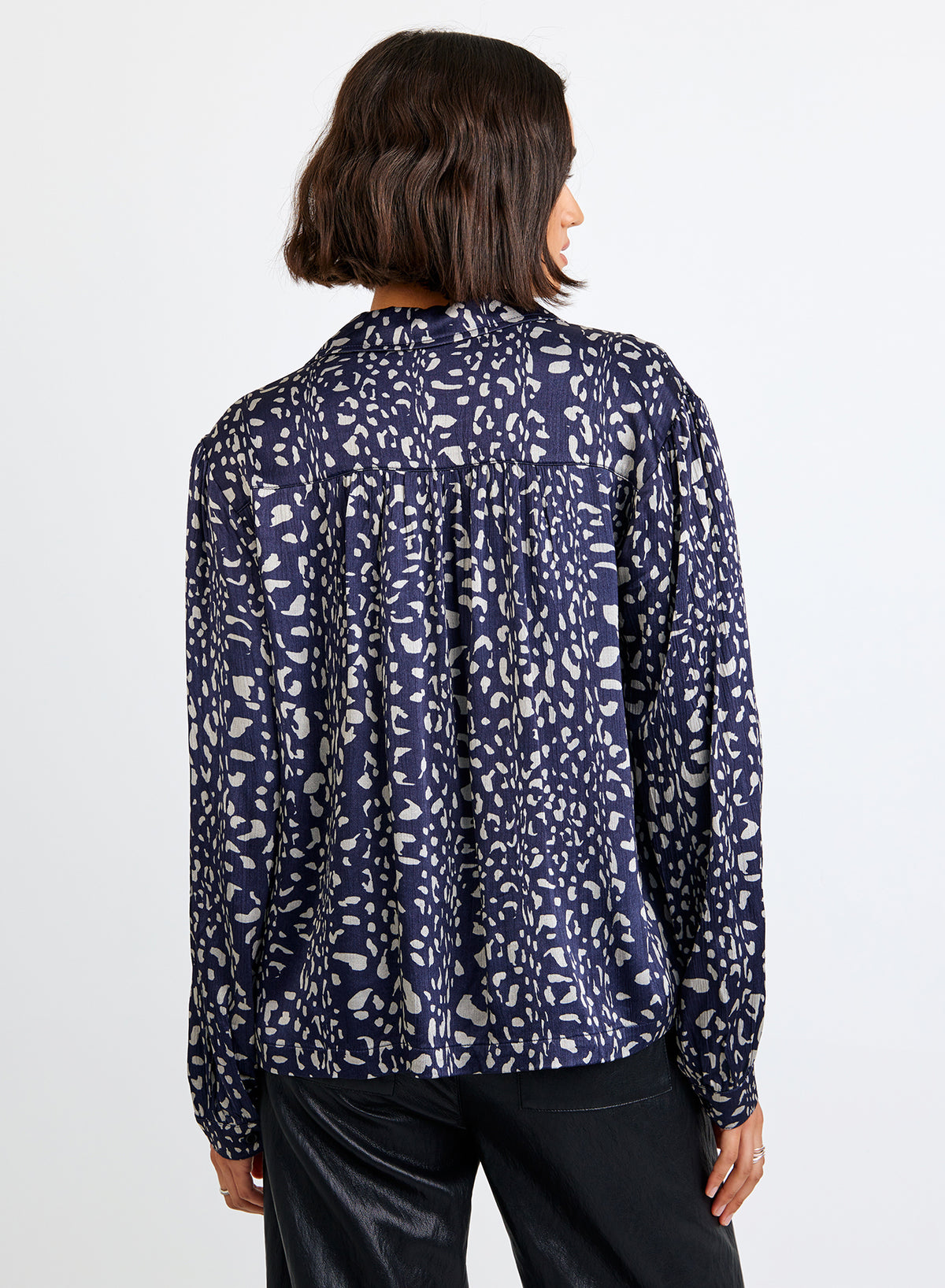 Shirred Shoulder Button Down - Arctic Animal Print