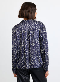Shirred Shoulder Button Down - Arctic Animal Print