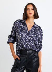Shirred Shoulder Button Down - Arctic Animal Print