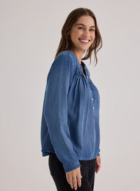 Long Sleeve Pintuck Pullover - Skyline Spray Wash