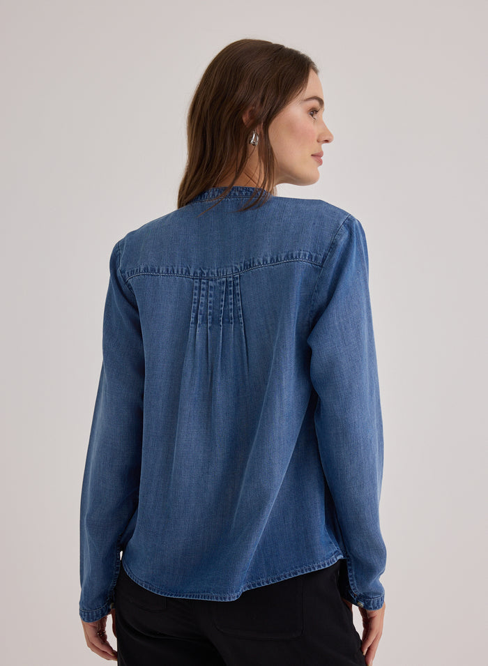 Long Sleeve Pintuck Pullover - Skyline Spray Wash