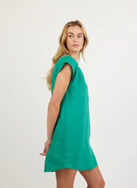 Cap Sleeve Henley Dress - Aqua Green