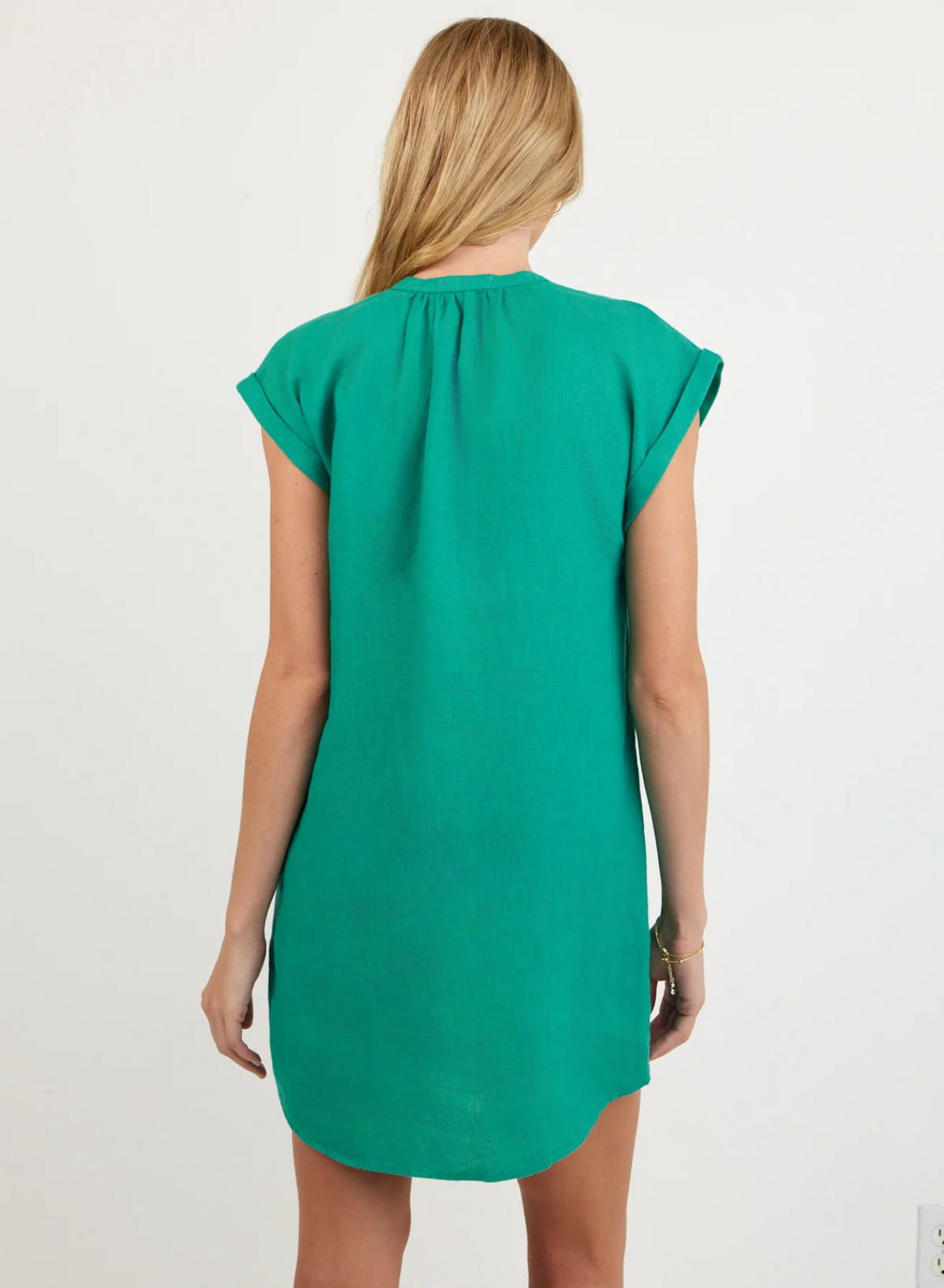 Cap Sleeve Henley Dress - Aqua Green