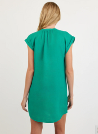 Cap Sleeve Henley Dress - Aqua Green