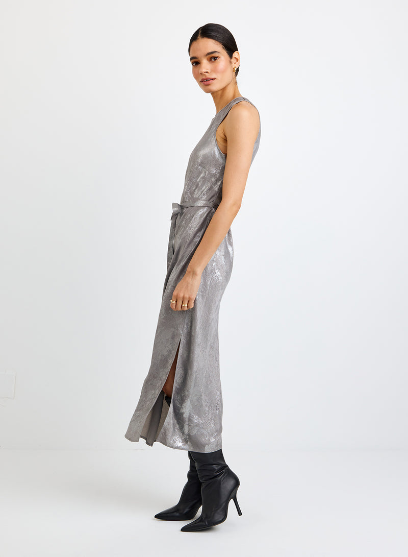 Tank Slip Dress - Distressed Silver Foil