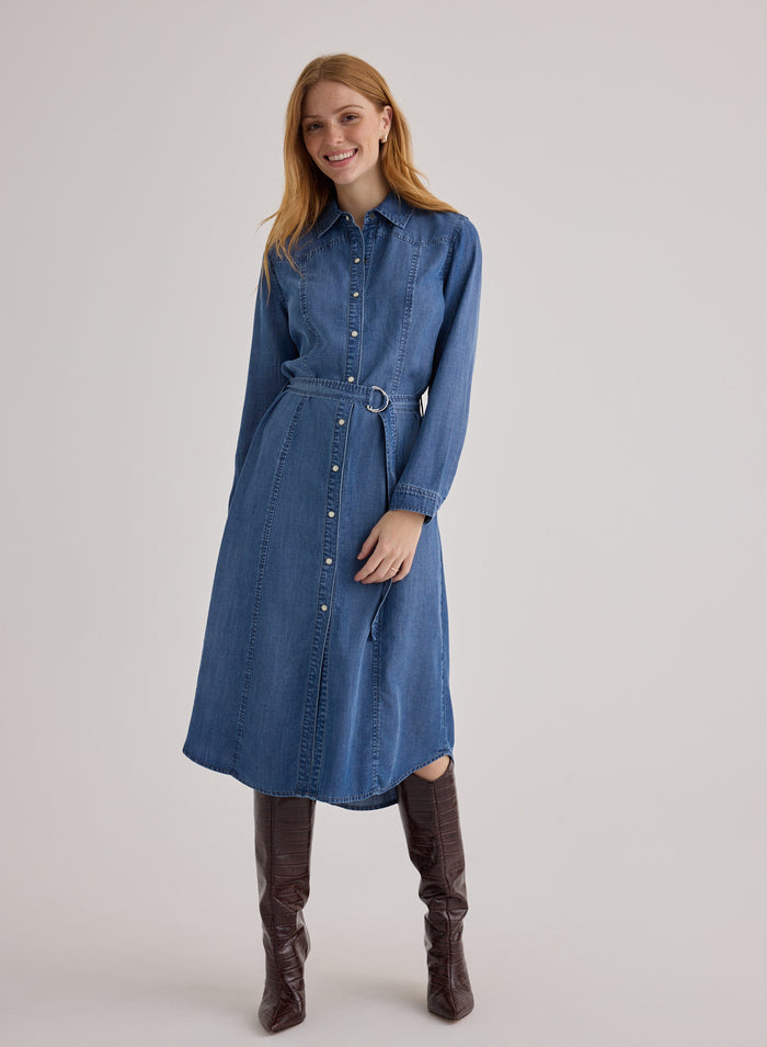 Western Yoke Midi Dress - Skyline Spray Wash