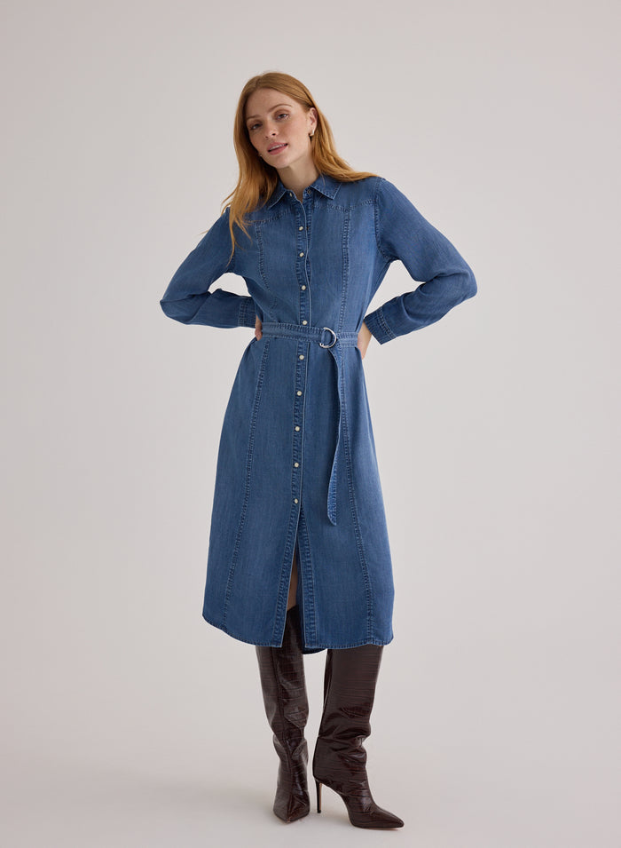 Western Yoke Midi Dress - Skyline Spray Wash