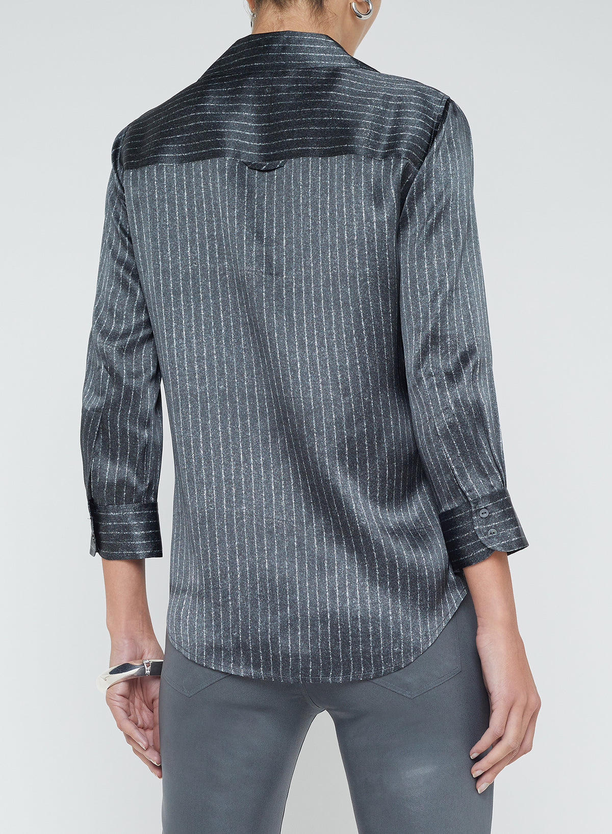 Dani Silk Blouse - Grey/Ivory Pinstripe