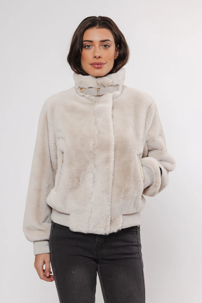 Ambra Short Fake Fur Jacket - Birch