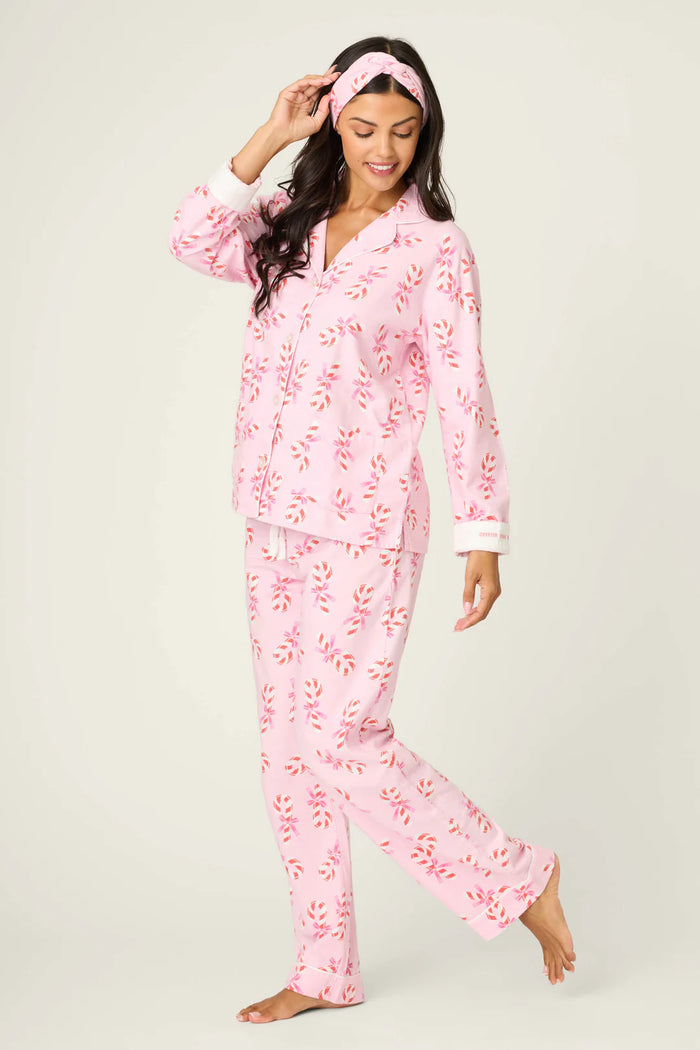 Sweeter Than Sugar Candy Cane Print Flannel PJ Set - Baby Pink