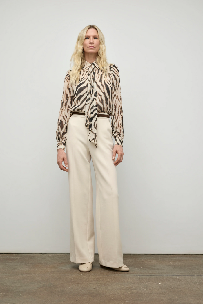 Printed Blouse With Detachable Scarf - Beige/Black