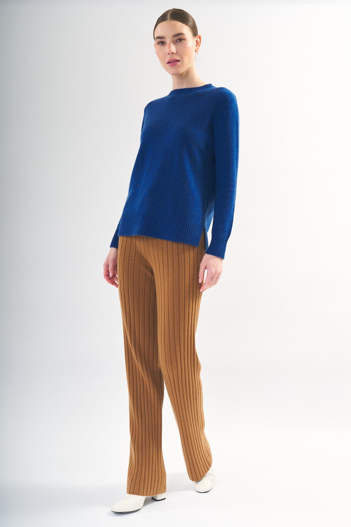 Ribbed Cashmere Crew - Royal Blue