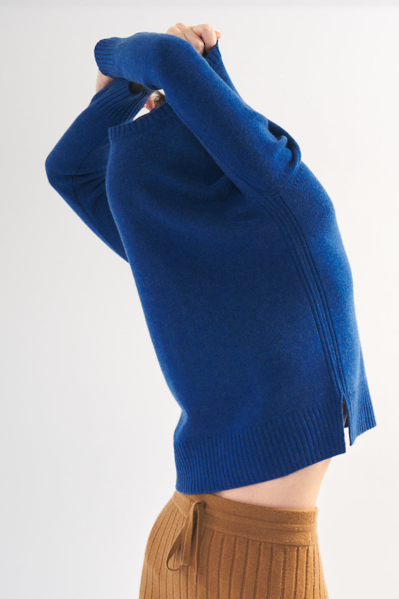Ribbed Cashmere Crew - Royal Blue
