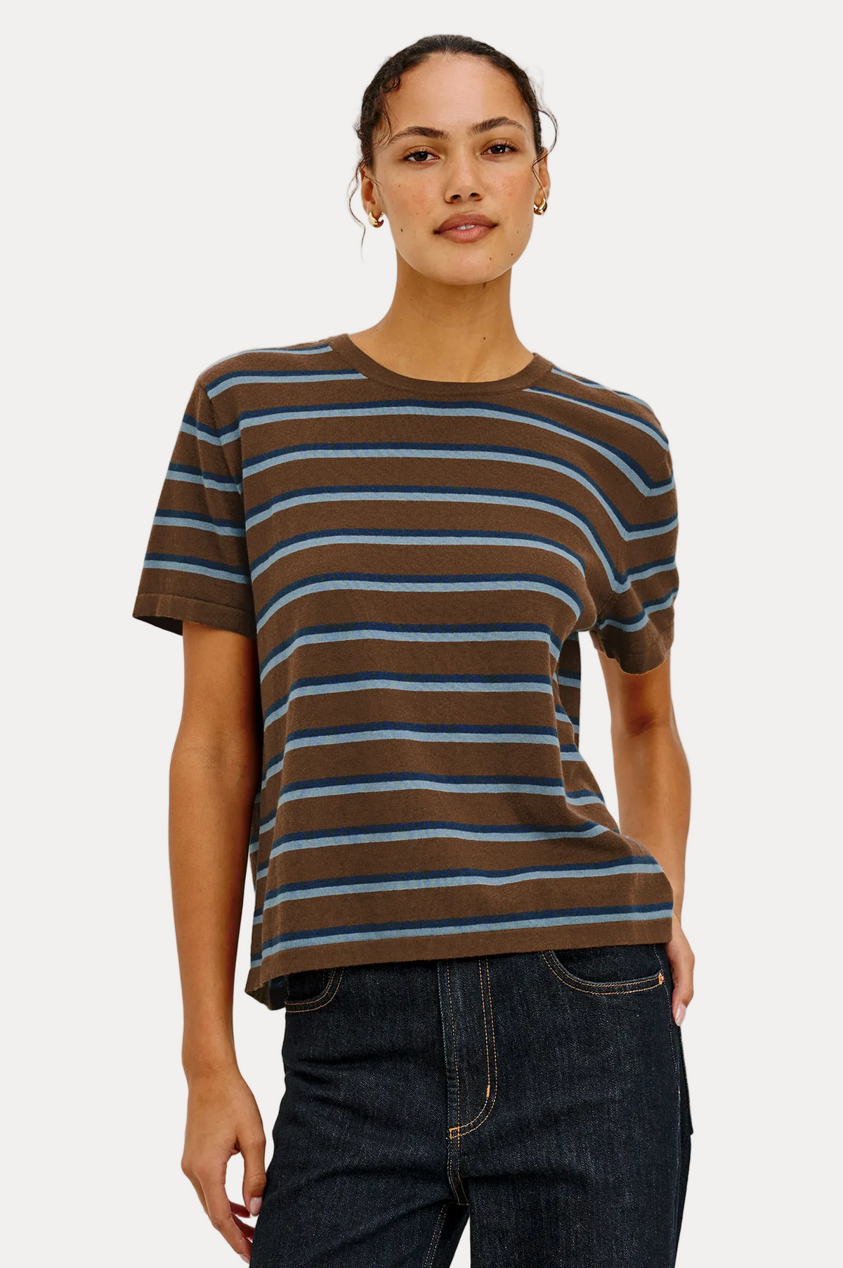 Cotton Cashmere T-Shirt - Mocha Stripe