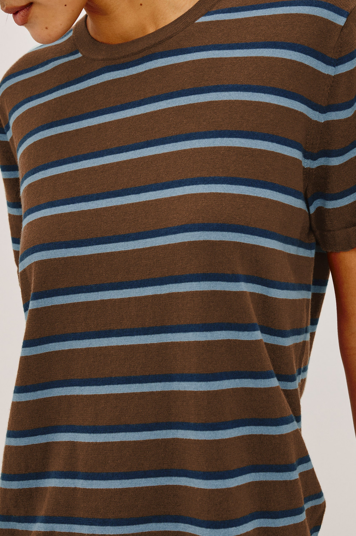 Cotton Cashmere T-Shirt - Mocha Stripe