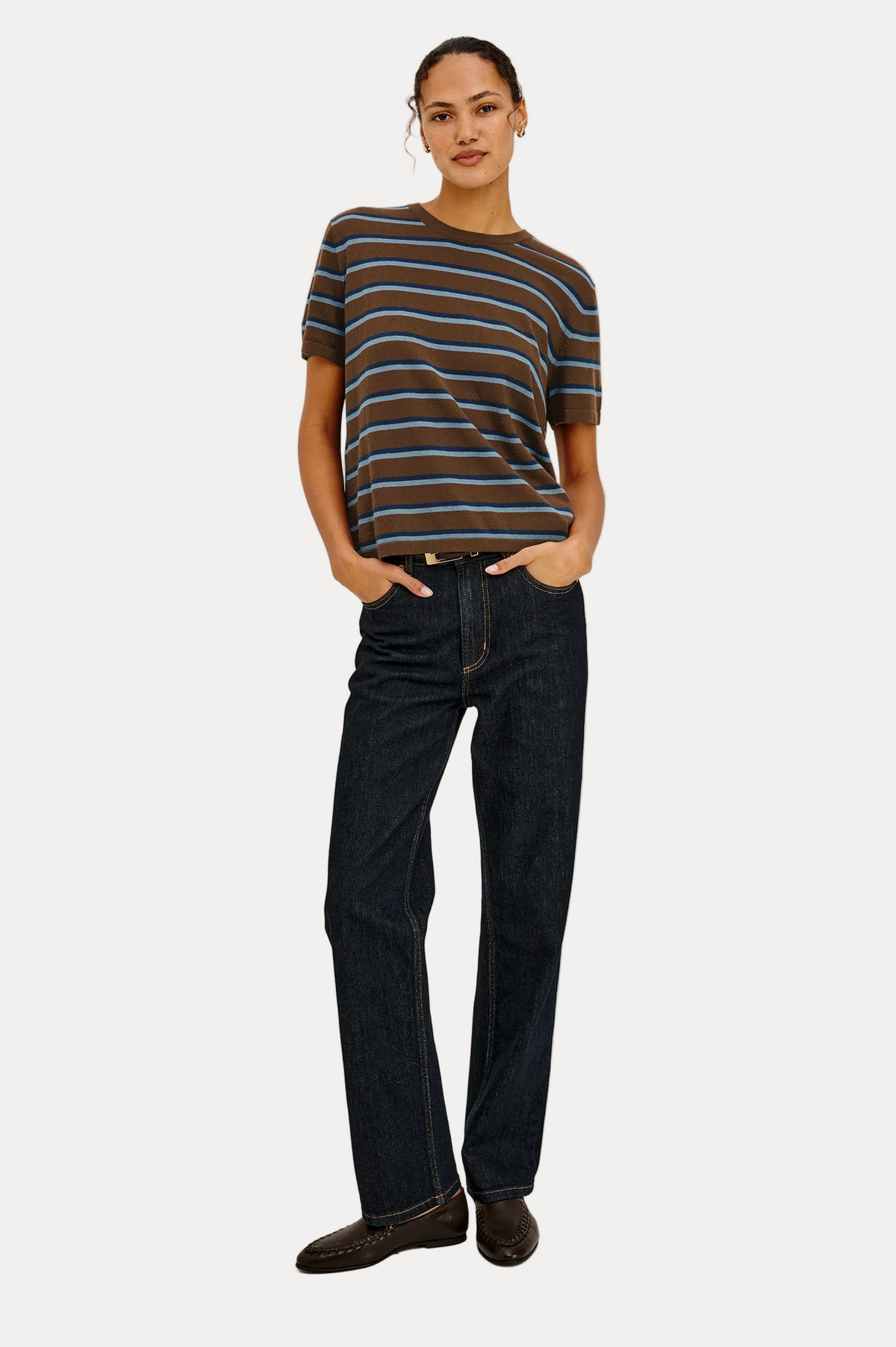 Cotton Cashmere T-Shirt - Mocha Stripe