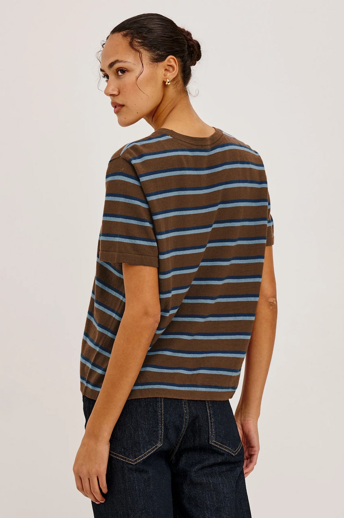 Cotton Cashmere T-Shirt - Mocha Stripe