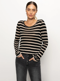 Femme Crew Stripe Tee - Oat/Black Stripe