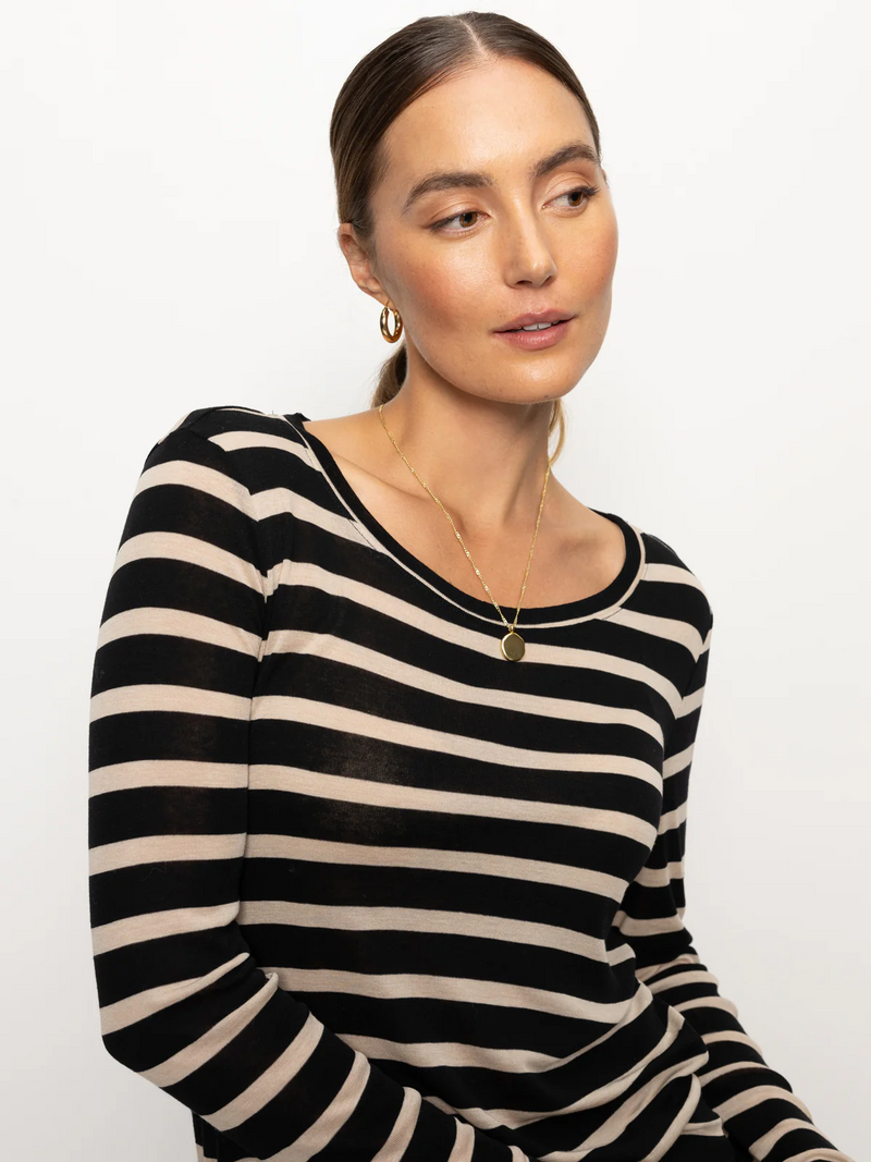 Femme Crew Stripe Tee - Oat/Black Stripe