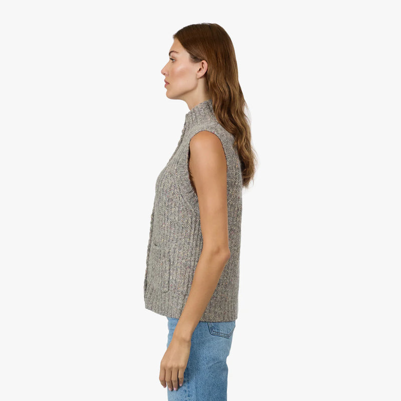 Button Front Neck Vest - Stormy