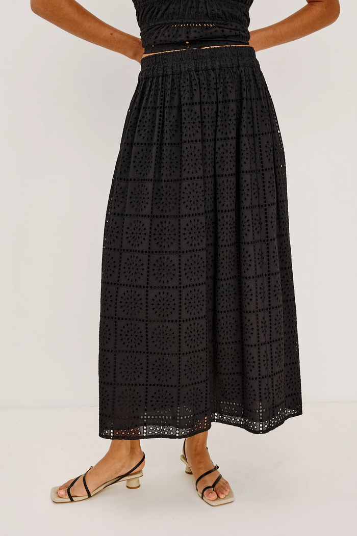 Dax Skirt - Black Grid Embroidery