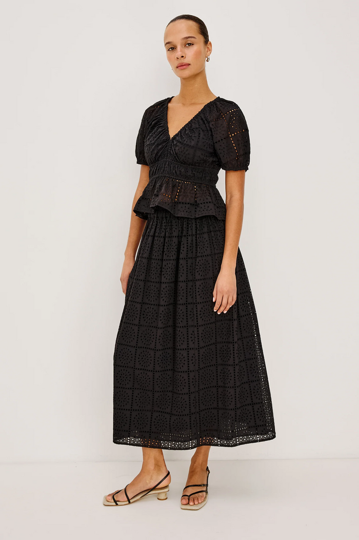 Dax Skirt - Black Grid Embroidery