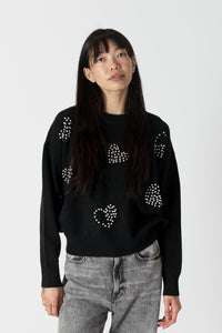 Dewey Crewneck - Black/Pearl Hearts