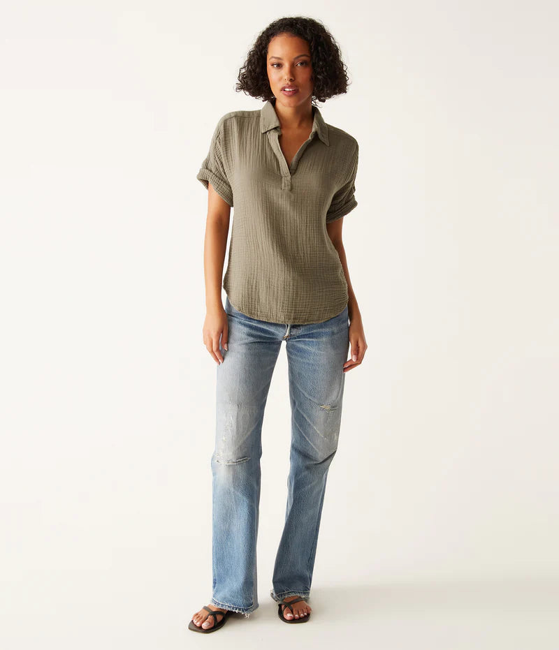 Gigi Gauze Popover Top - Olive
