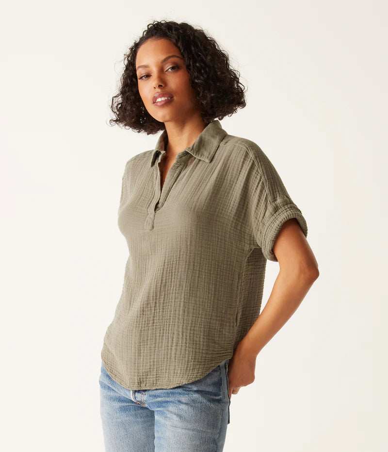 Gigi Gauze Popover Top - Olive