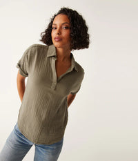 Gigi Gauze Popover Top - Olive