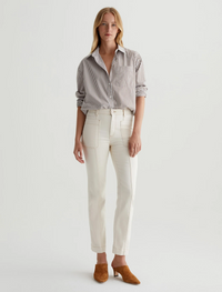 Lila Mid Rise Utility Straight - White Oat