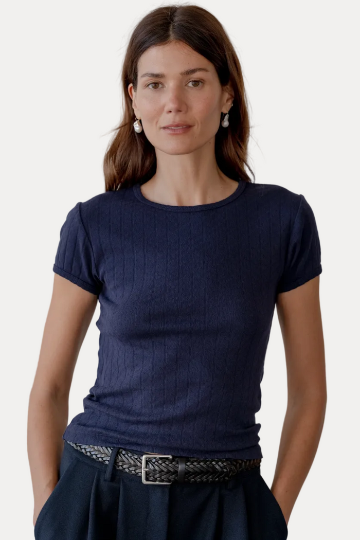 The Pointelle Baby Tee - Navy