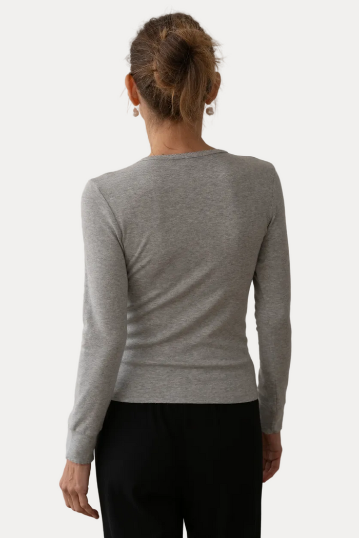 The Baby Rib Scallop Long Sleeve - Heather Grey