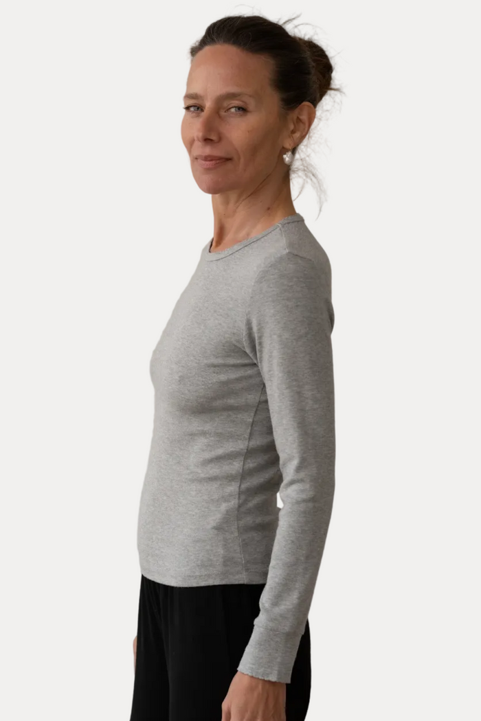 The Baby Rib Scallop Long Sleeve - Heather Grey